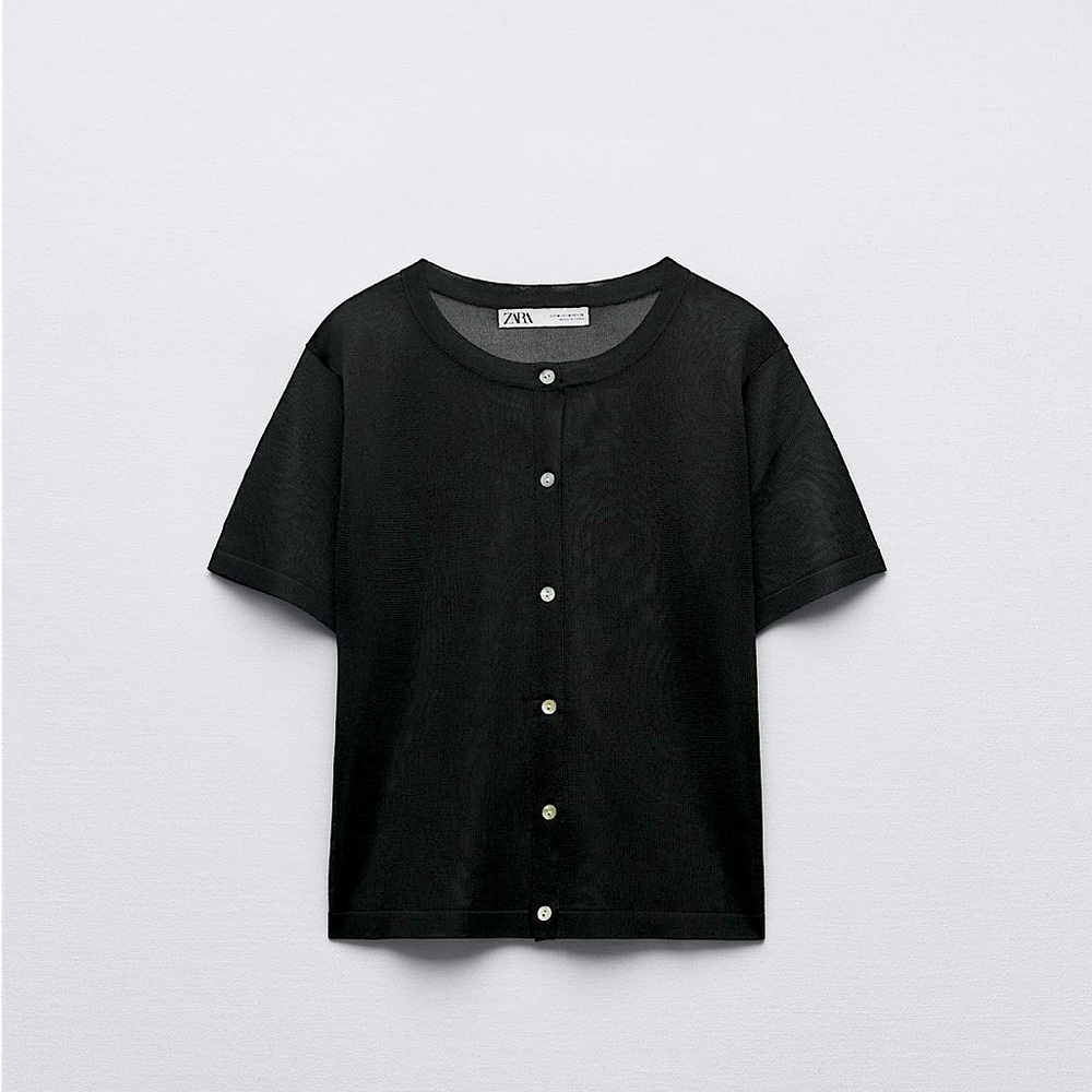 NWT ZARA ‘SEMI SHEER KNIT JACKET’ SHORT-SLEEVED CARDIGAN SZ M